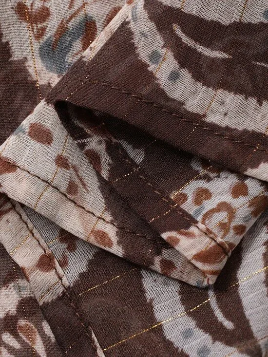 Coffee Brown Boho Women's Cashew Flower Print Shirt - Picture 8 of 8